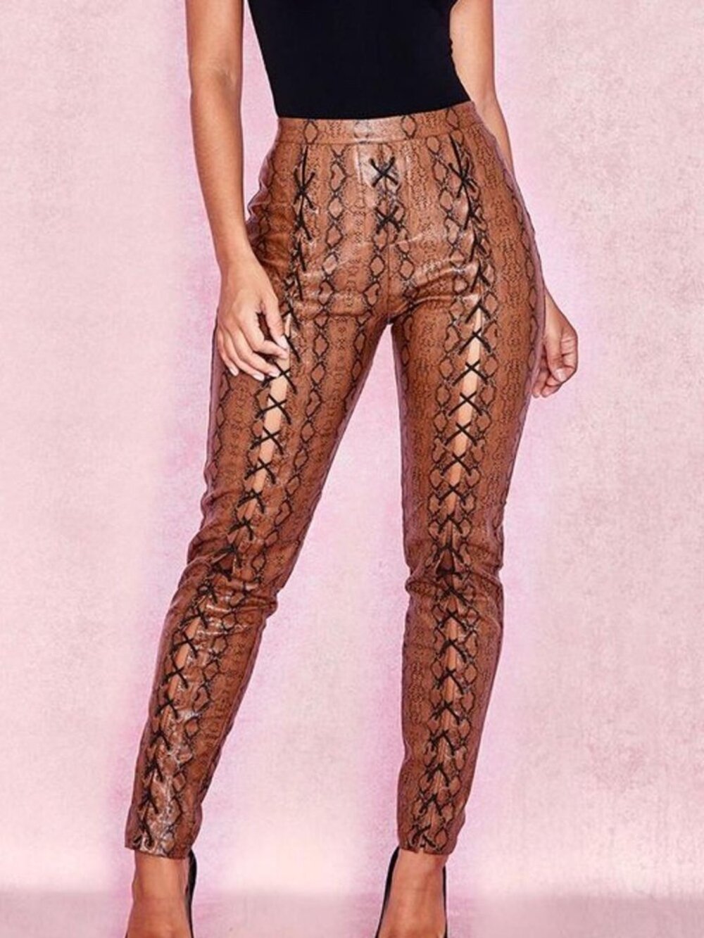 House of CB Sophina Snake Print Trousers Pants S Brown/Black Snake Print